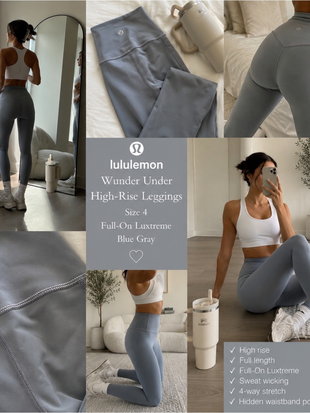 Lululemon Wunder Under Leggings Women’s 4 Blue Gray Full-On Luxtreme High Rise